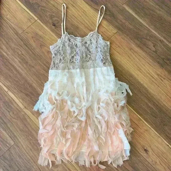 RARE VINTAGE FREE PEOPLE ombré FEATHER SLIP DRESS sz small S - Picture 6 of 14